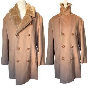Mighty Mac Vintage Gabardine Wool Winter Jacket  Fur Lapel & Lining Overcoat